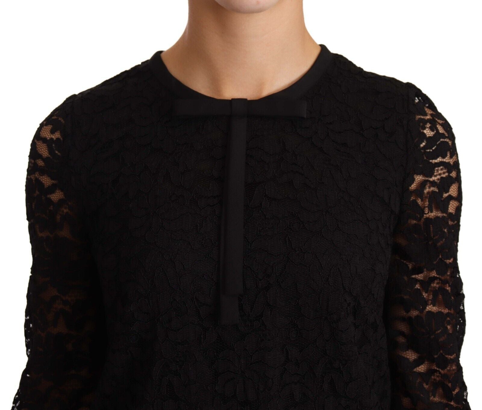 Dolce & Gabbana Black Floral Lace Nylon Blouse Women's Top