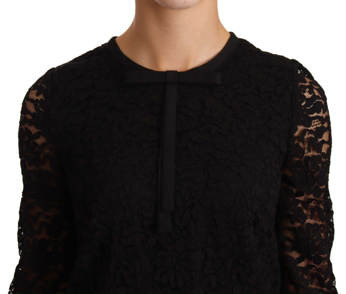 Dolce & Gabbana Black Floral Lace Nylon Blouse Women's Top