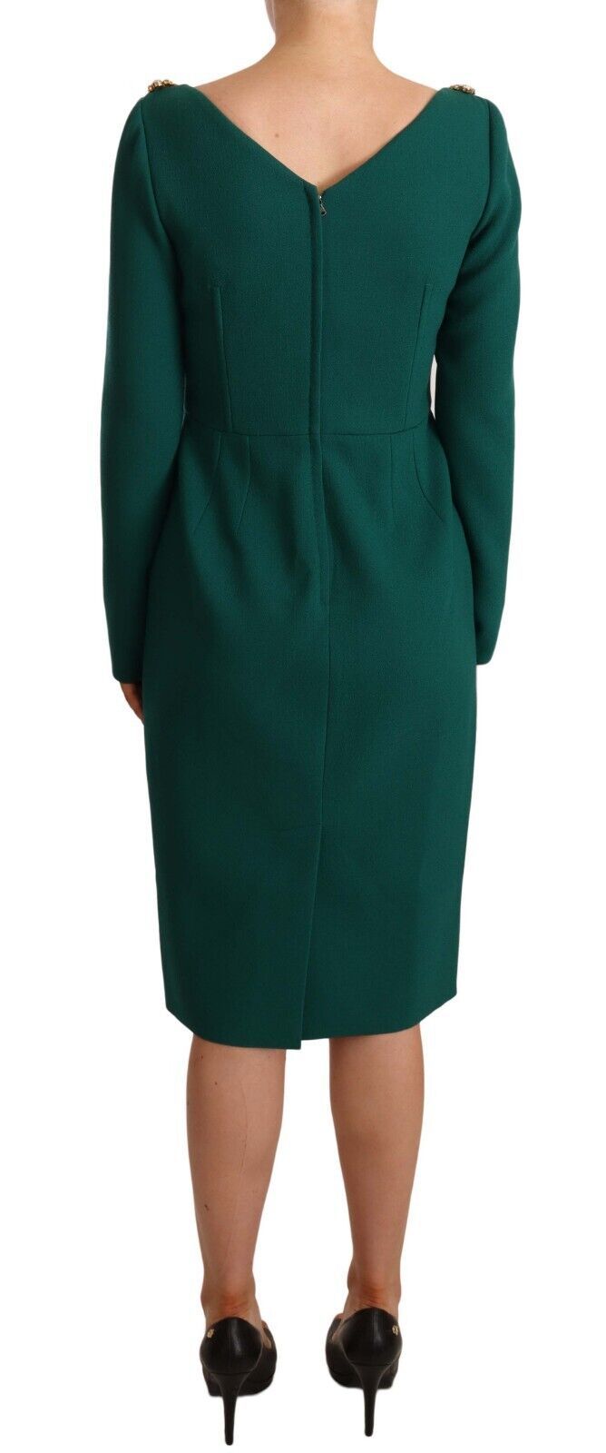 Dolce & Gabbana Green Stretch Crepe Crystal Midi Women's Dress