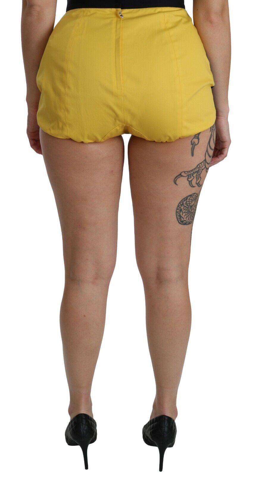 Dolce & Gabbana Yellow Black Cotton Jewelled Hot Pants Women's Shorts