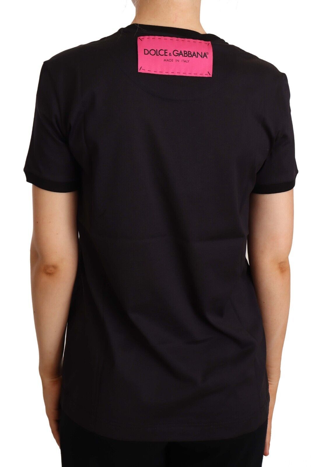 Dolce & Gabbana Black Cotton Large Print Top Crewneck Women's T-shirt