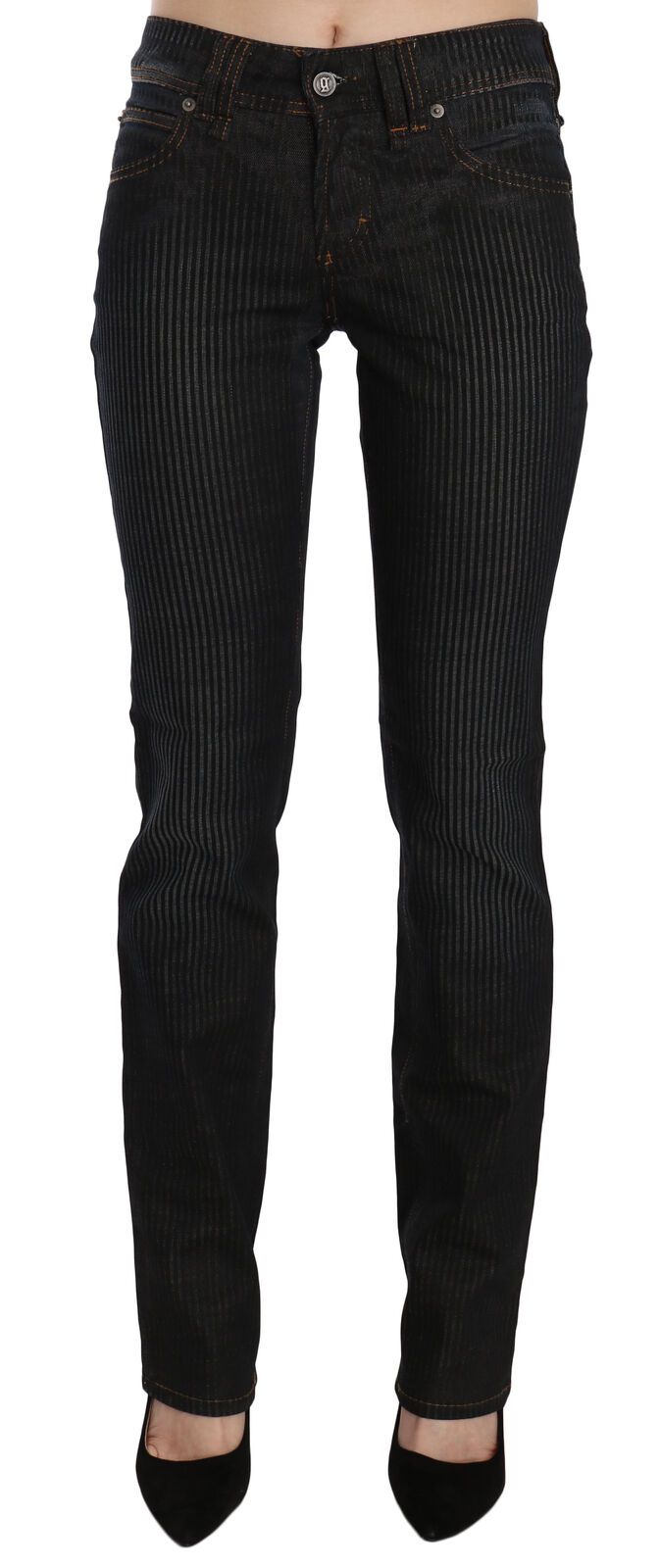 John Galliano Black Mid Waist Slim Fit Corduroy Denim Casual Women's Pants