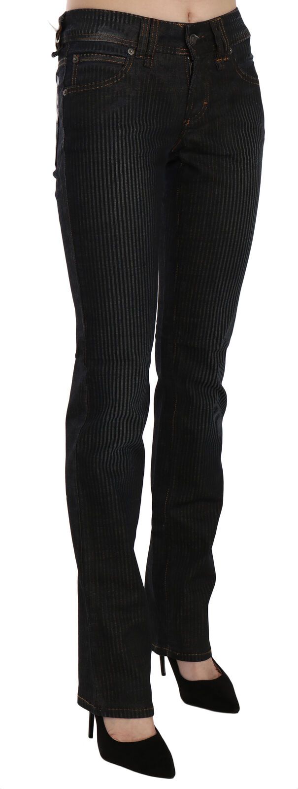John Galliano Black Mid Waist Slim Fit Corduroy Denim Casual Women's Pants