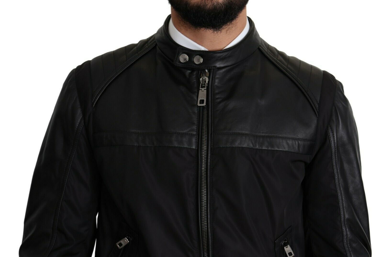 Dolce & Gabbana Elegant Black Bomber with Leather Men's Accents