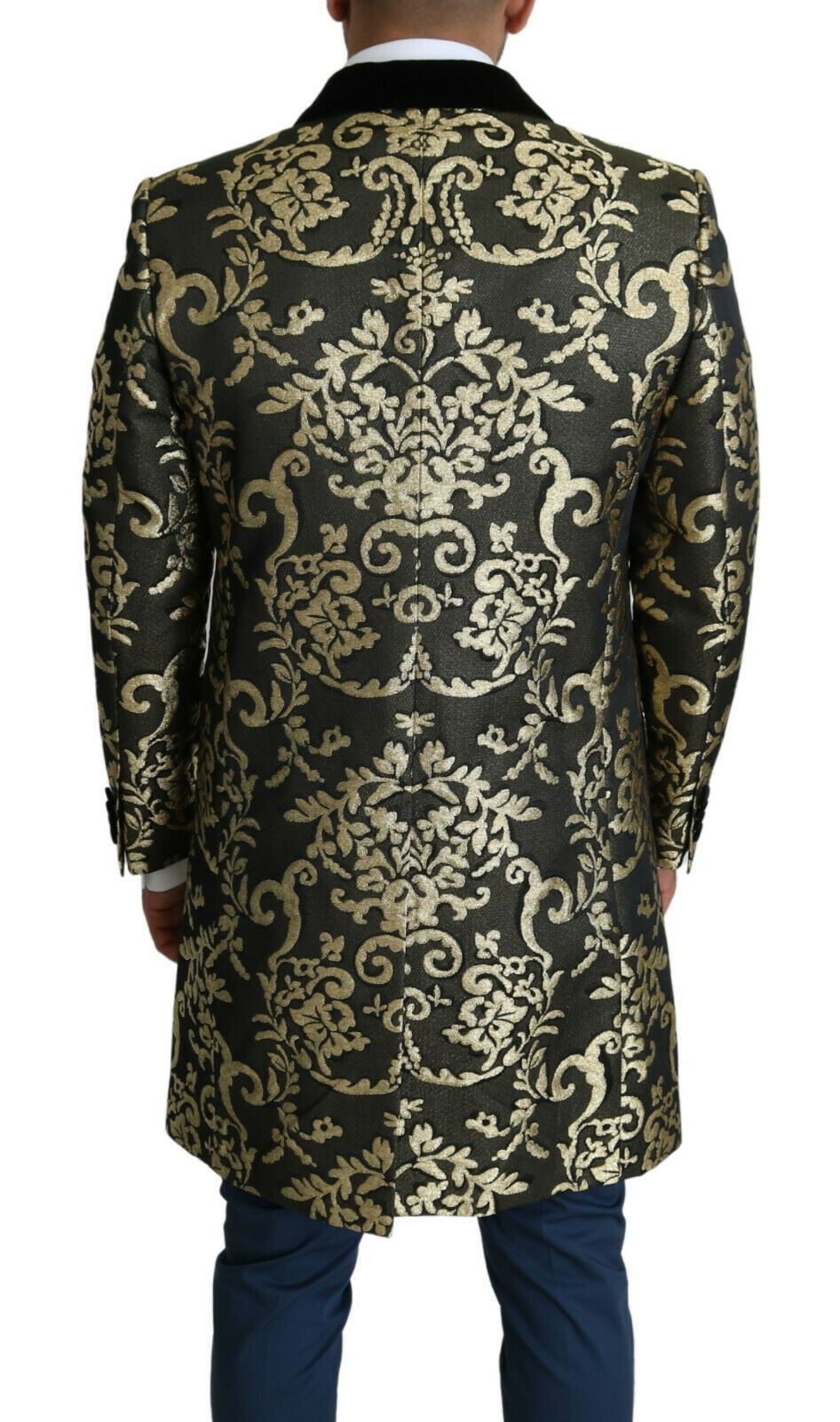 Dolce & Gabbana Gold Black Sicilia Jacquard Double-Breasted Men's Coat