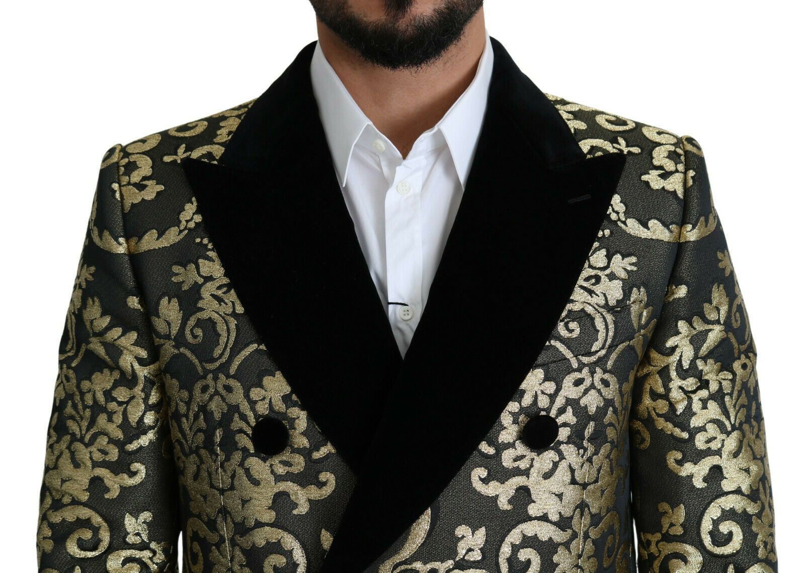Dolce & Gabbana Gold Black Sicilia Jacquard Double-Breasted Men's Coat