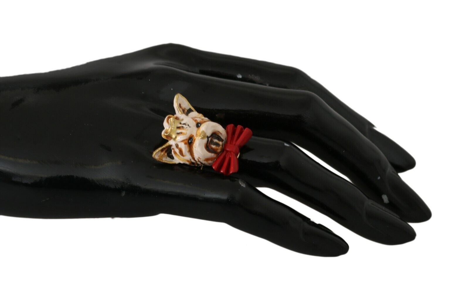 Dolce & Gabbana Beige Dog Pet Branded Accessory Gold Brass Resin Women's Ring