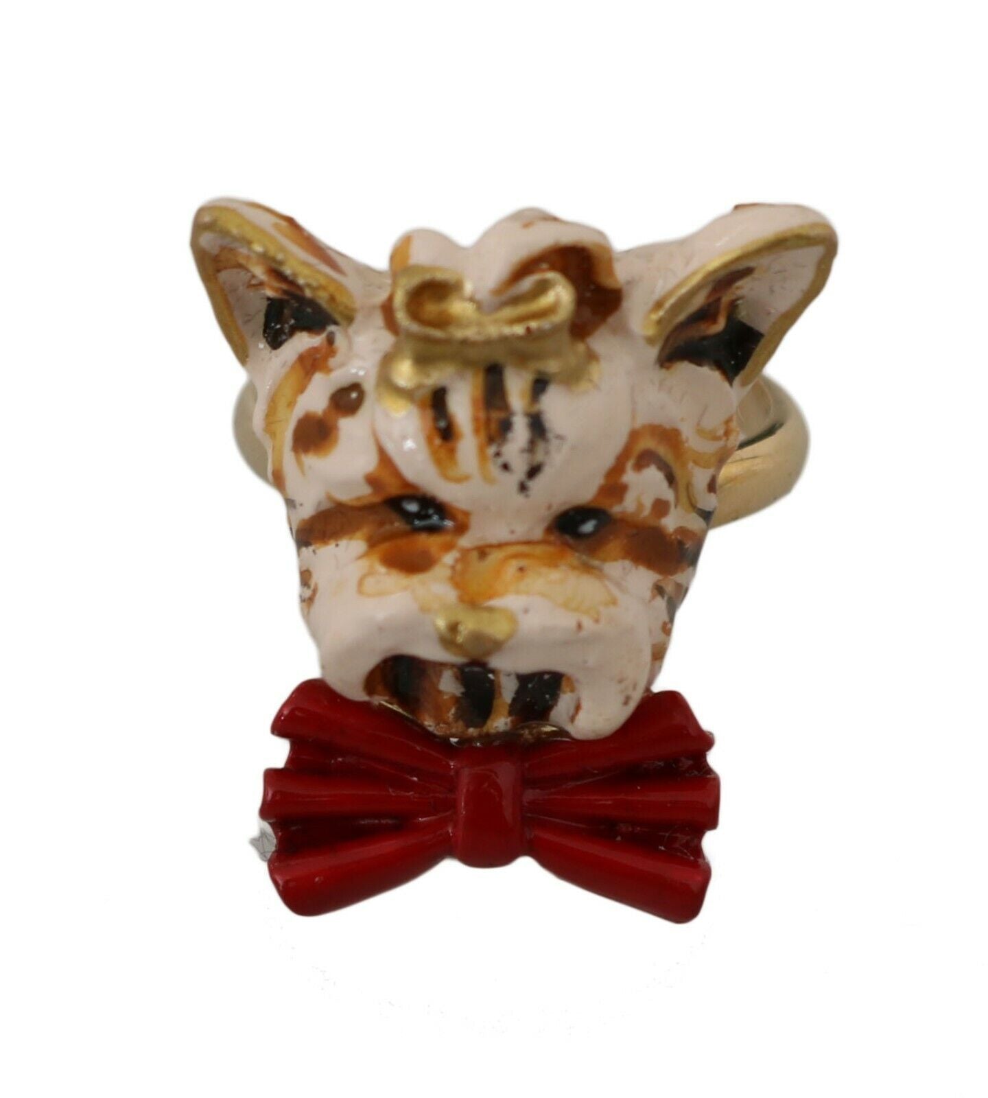 Dolce & Gabbana Beige Dog Pet Branded Accessory Gold Brass Resin Women's Ring