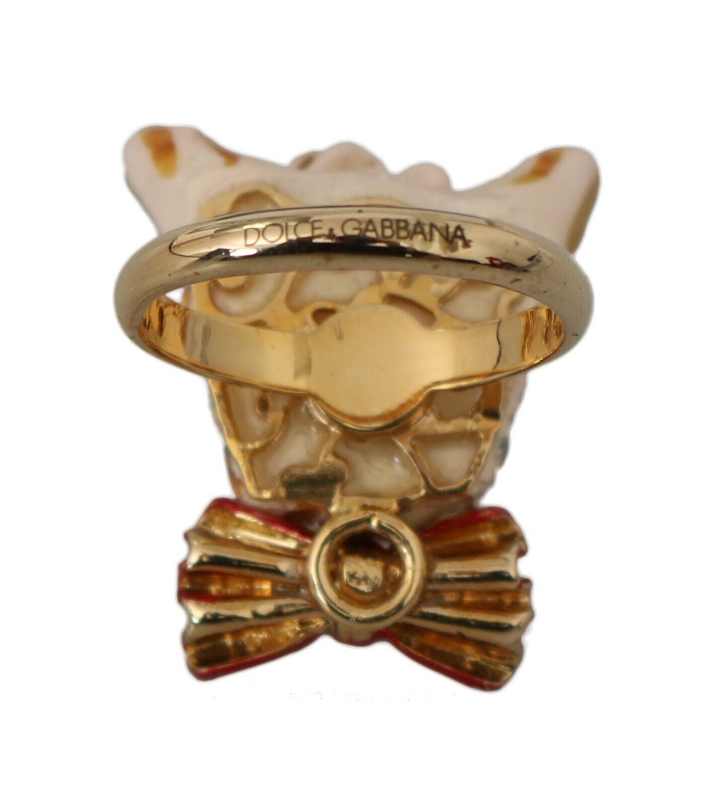 Dolce & Gabbana Beige Dog Pet Branded Accessory Gold Brass Resin Women's Ring