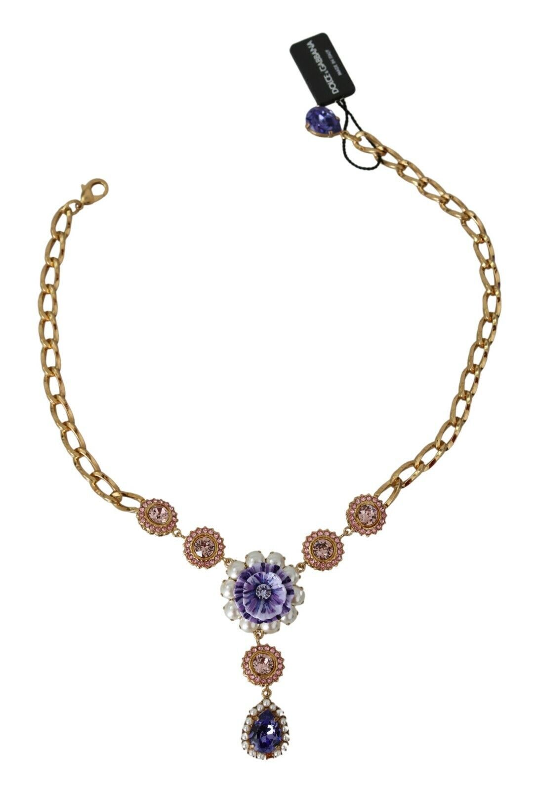 Dolce & Gabbana Pink Gold Brass Crystal Purple Pearl Women's Pendants