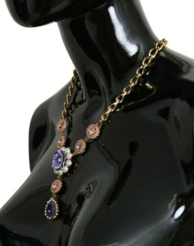 Dolce & Gabbana Pink Gold Brass Crystal Purple Pearl Women's Pendants