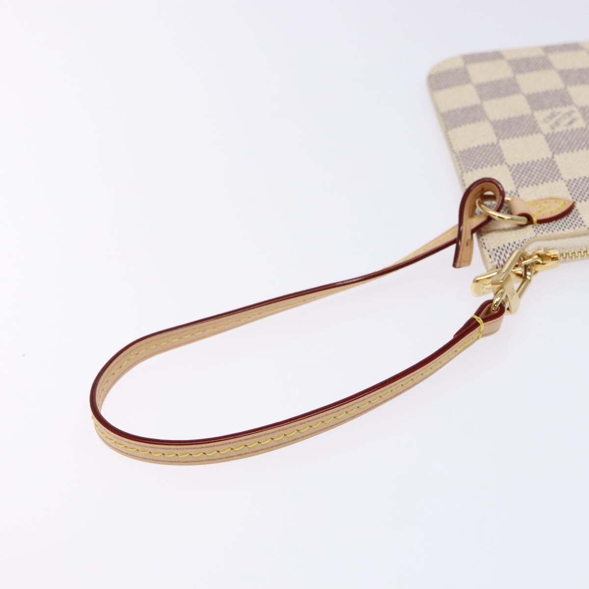 Louis Vuitton Neverfull Pochette Damier Ebene White Canvas Bag (Pre-Owned)