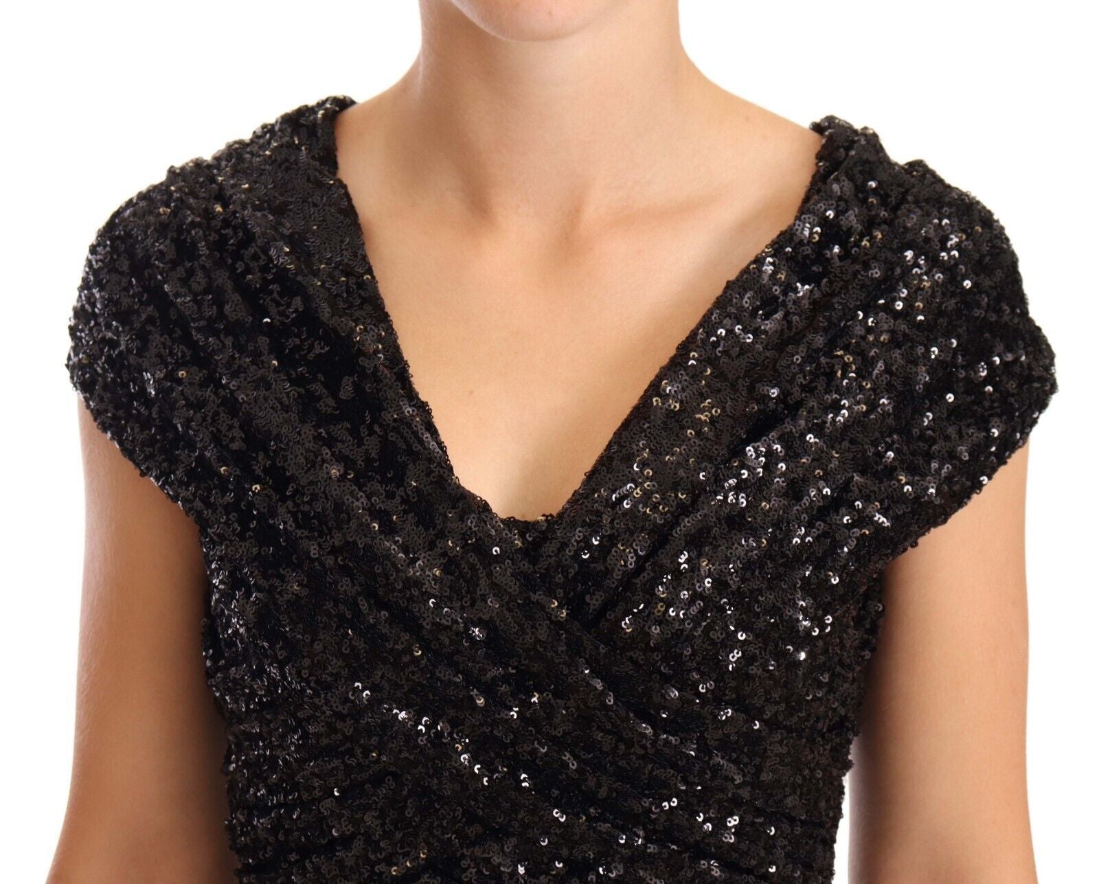 Dolce & Gabbana Black Sequined Open Shoulder Long Gown Women's Dress