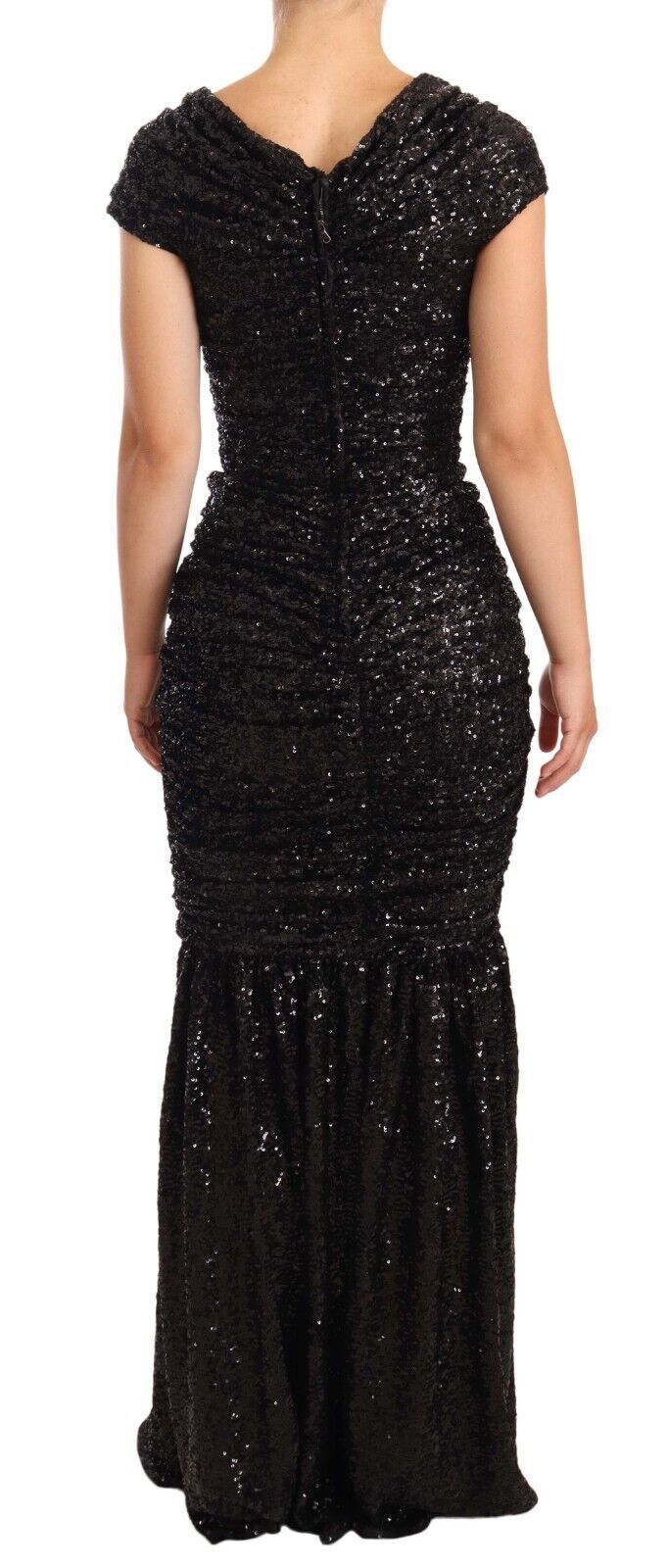 Dolce & Gabbana Black Sequined Open Shoulder Long Gown Women's Dress