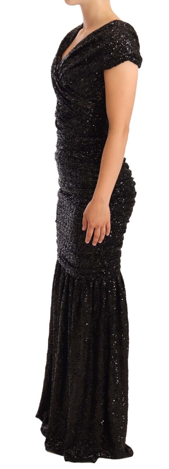 Dolce & Gabbana Elegant Black Sequined Open Shoulder Women's Gown