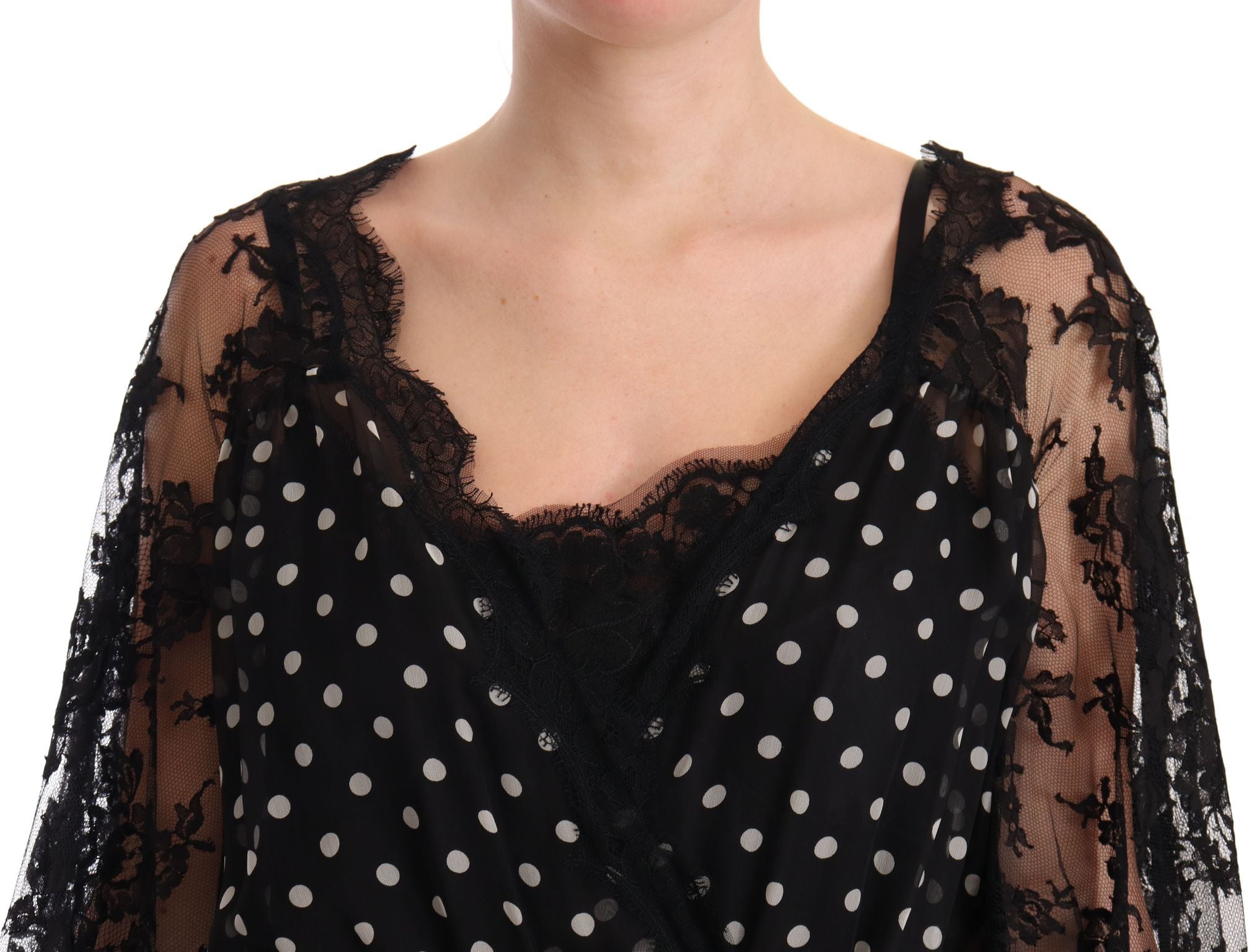 Dolce & Gabbana Black Lace Floral Polka Maxi Capri Women's Dress
