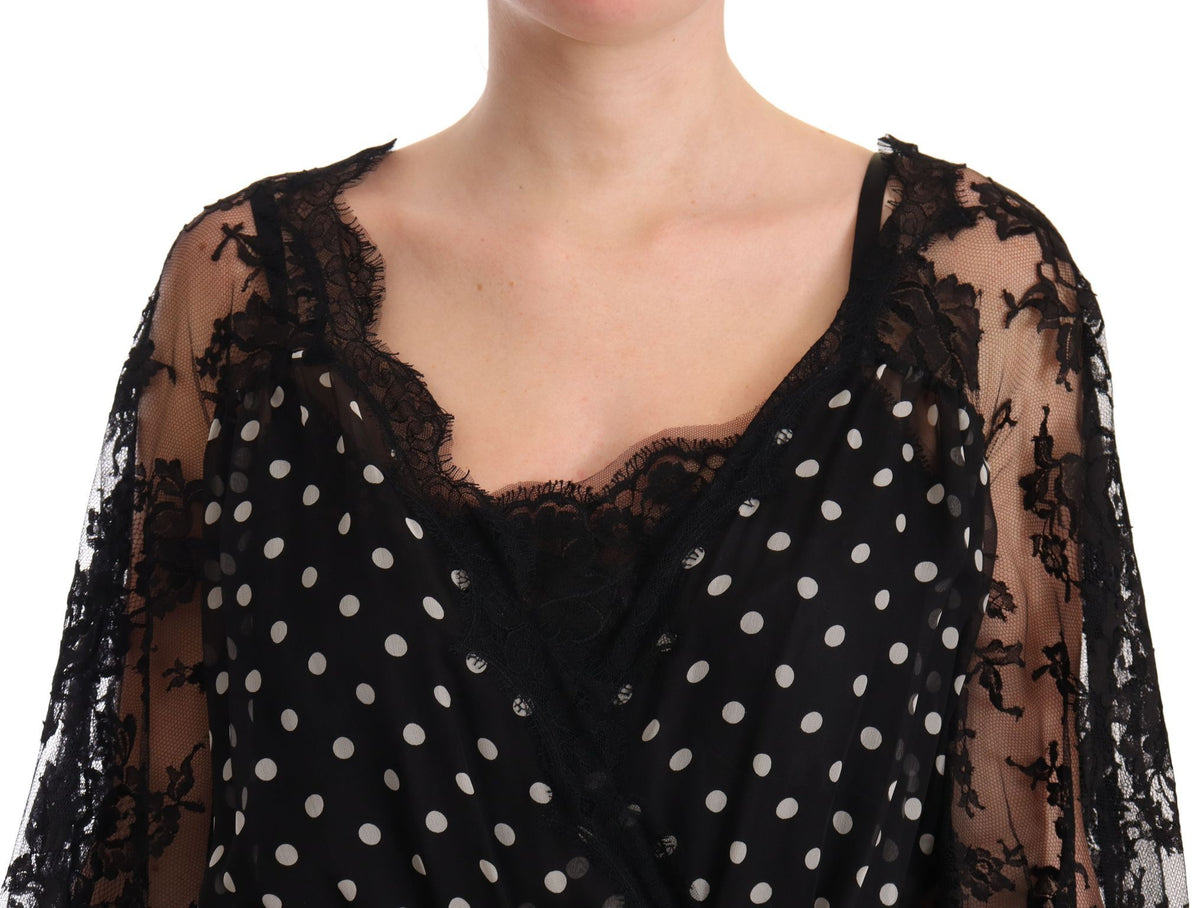 Dolce & Gabbana Black Lace Floral Polka Maxi Capri Women's Dress