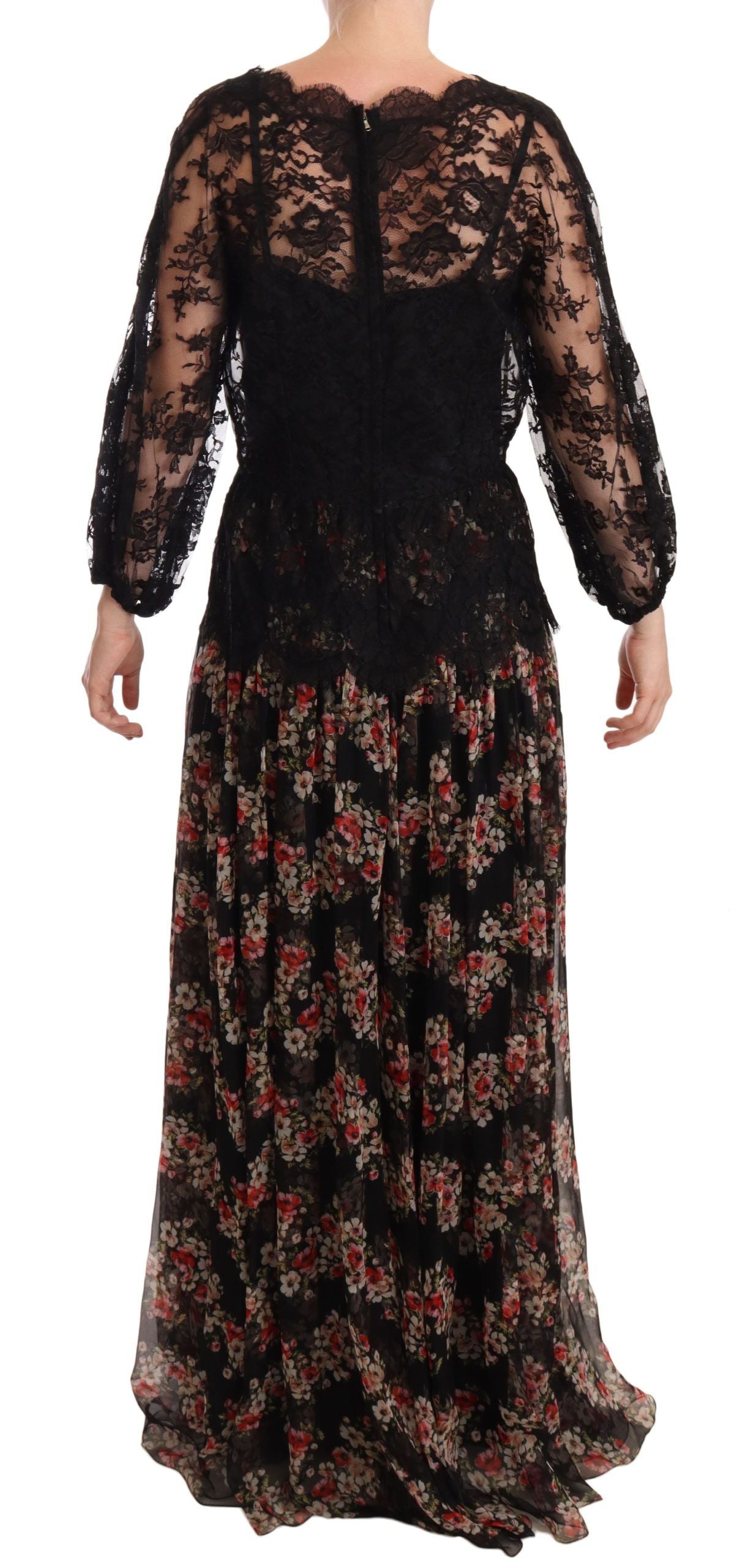 Dolce & Gabbana Elegant Lace Floral Maxi Dress with Polka Women's Dots
