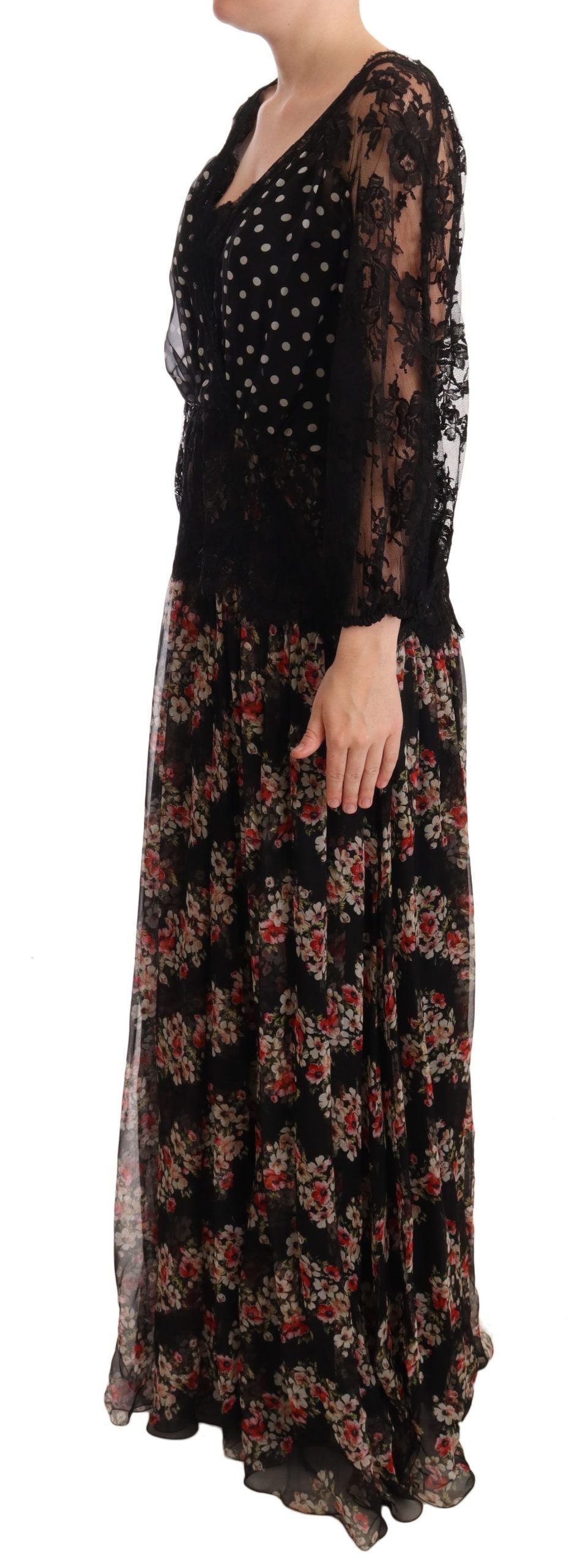 Dolce & Gabbana Black Lace Floral Polka Maxi Capri Women's Dress
