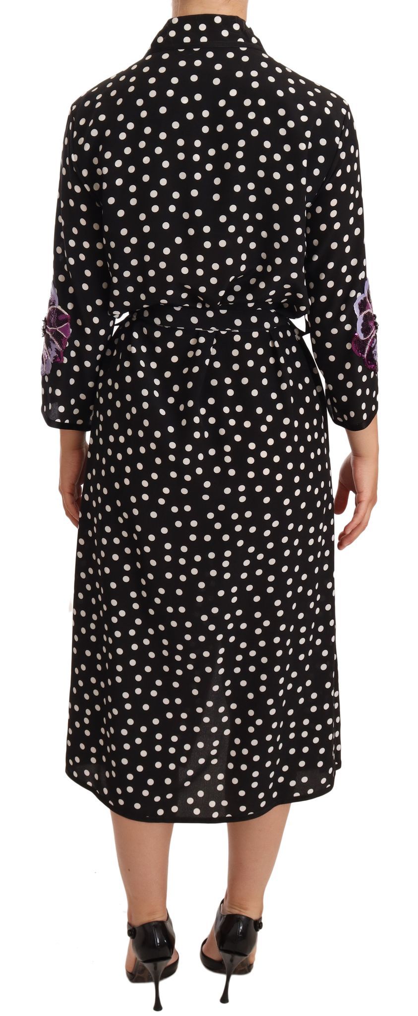 Dolce & Gabbana Elegant Silk Polka Dot Sequin Midi Women's Dress