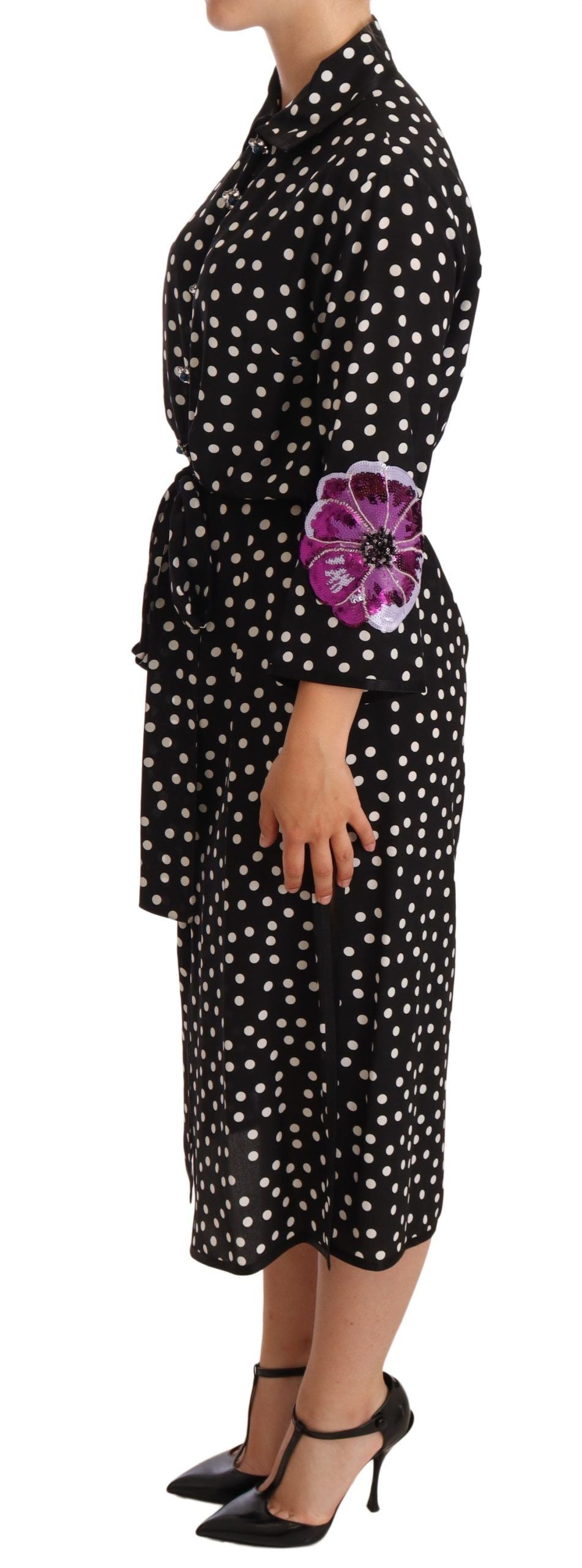 Dolce & Gabbana Elegant Silk Polka Dot Sequin Midi Women's Dress