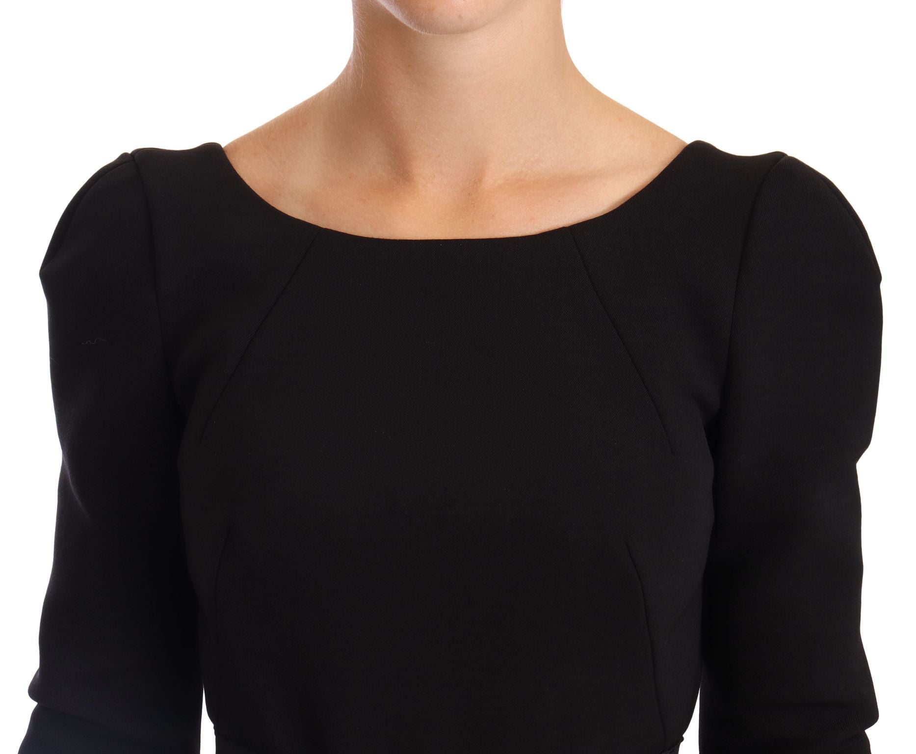 Dolce & Gabbana Black Wool Stretch Sheath Open Back Women's Dress