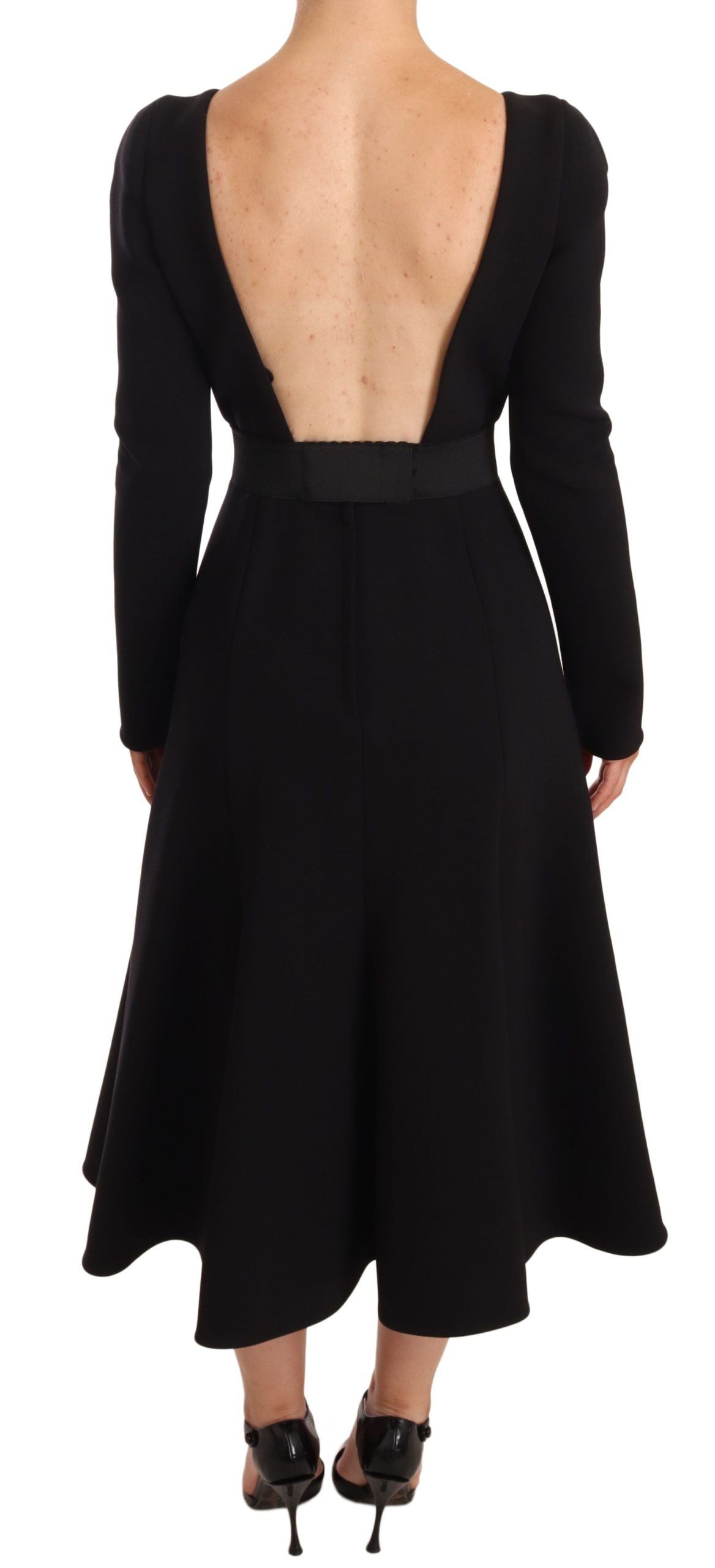 Dolce & Gabbana Black Wool Stretch Sheath Open Back Women's Dress