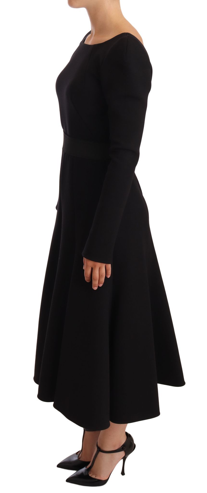 Dolce & Gabbana Black Wool Stretch Sheath Open Back Women's Dress