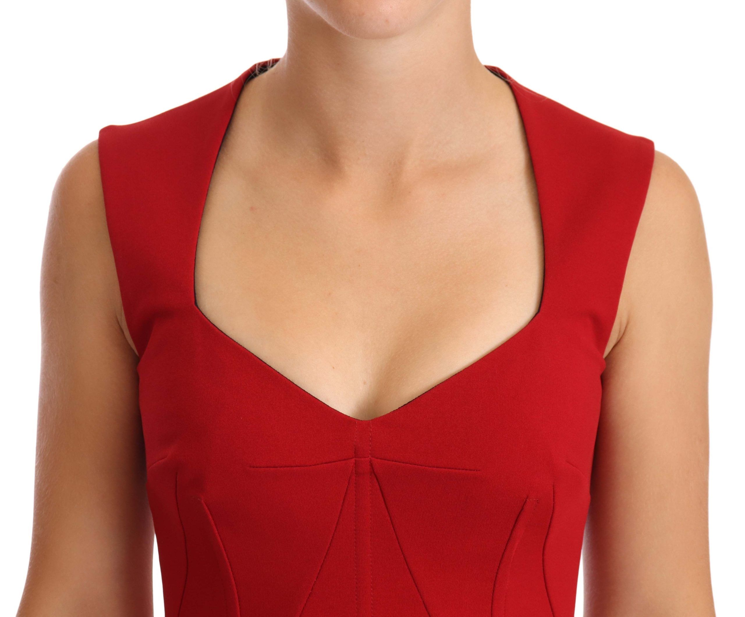 Dolce & Gabbana Red Sweetheart Sleeveless Midi Stretch Women's Dress