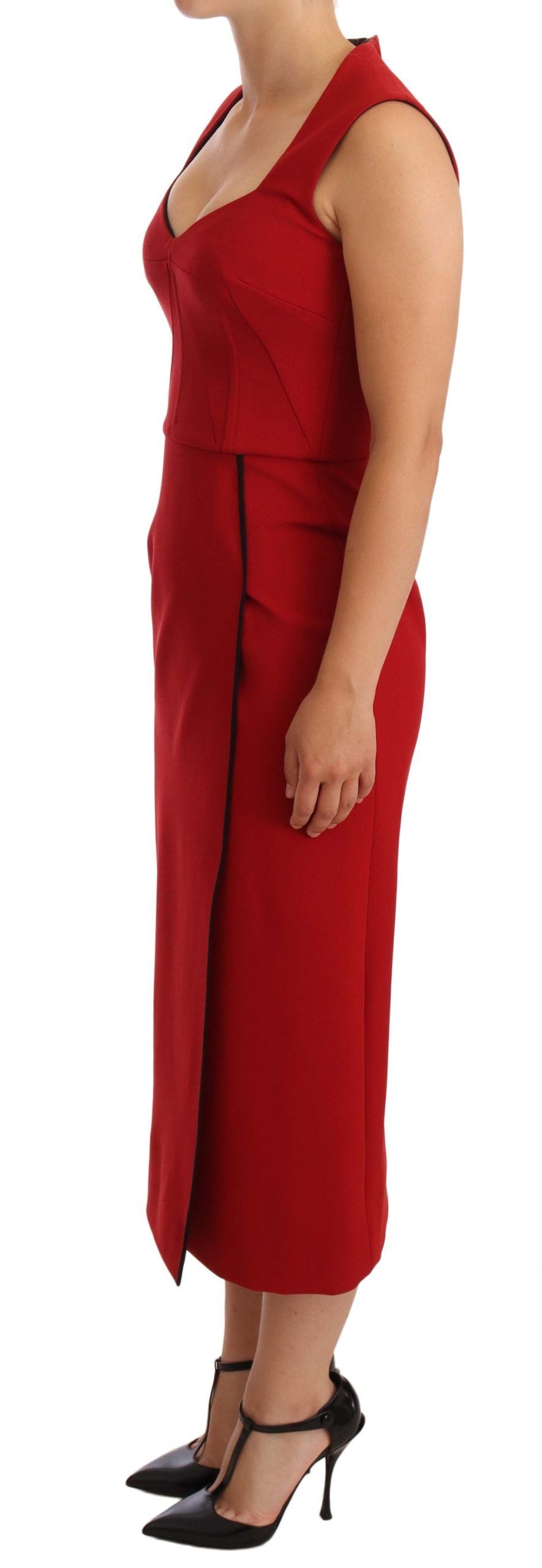 Dolce & Gabbana Red Sweetheart Sleeveless Midi Stretch Women's Dress