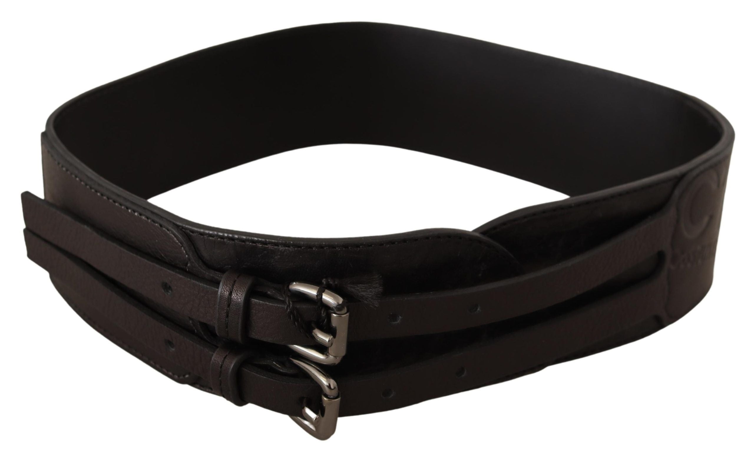 Costume National Dark Brown Leather Double Buckle Women's Belt