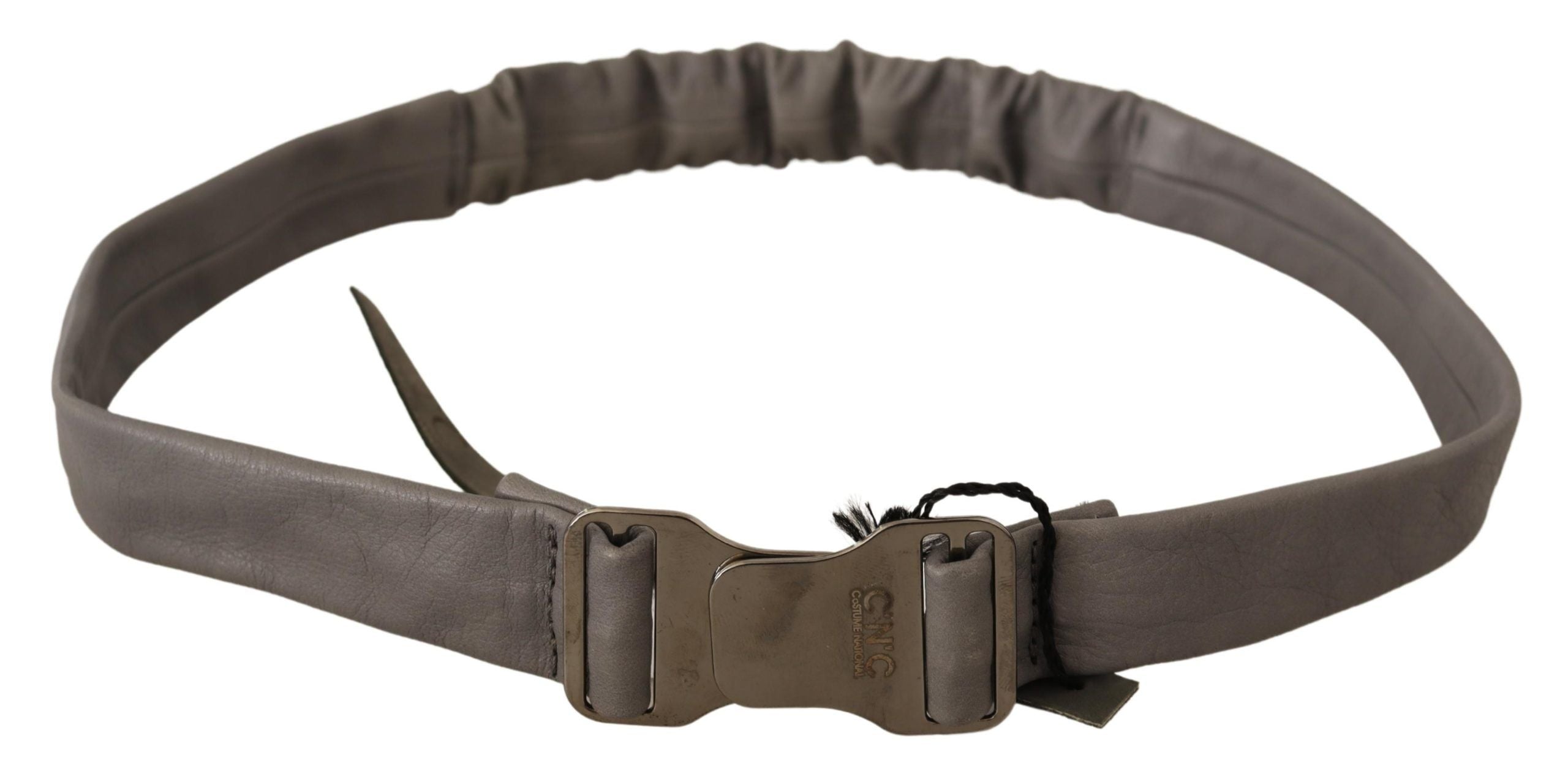 Costume National Gray Leather Silver Buckle Waist Women's Belt