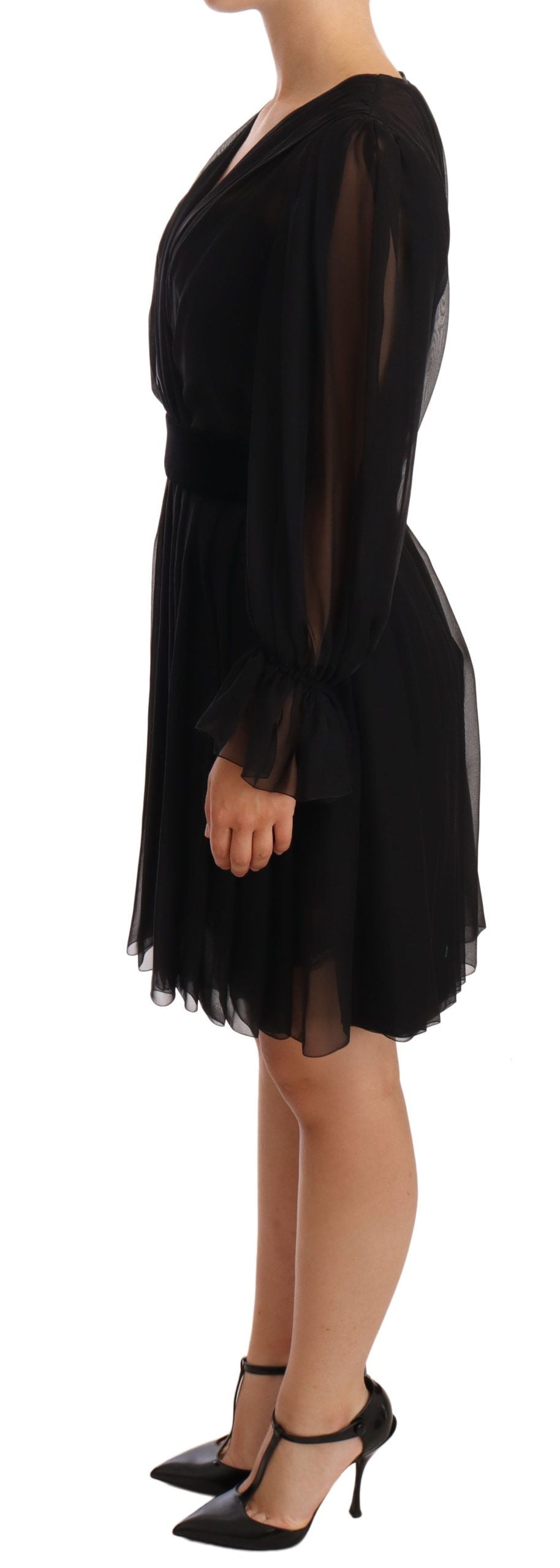 Dolce & Gabbana Black Mesh Pleated Mini Silk Stretch Women's Dress