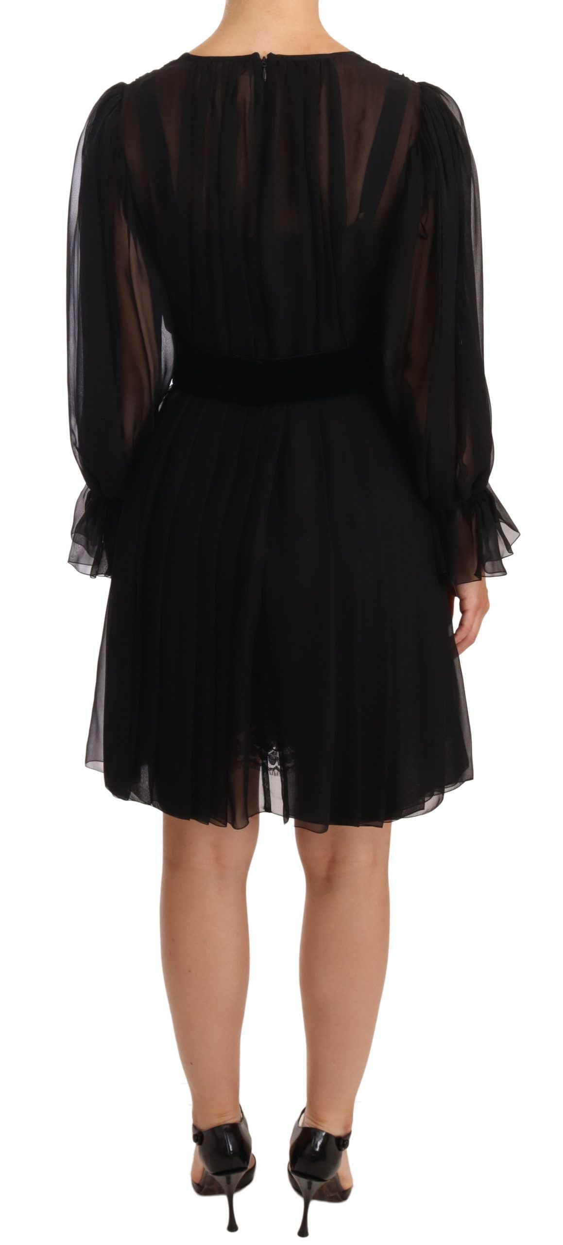 Dolce & Gabbana Black Mesh Pleated Mini Silk Stretch Women's Dress