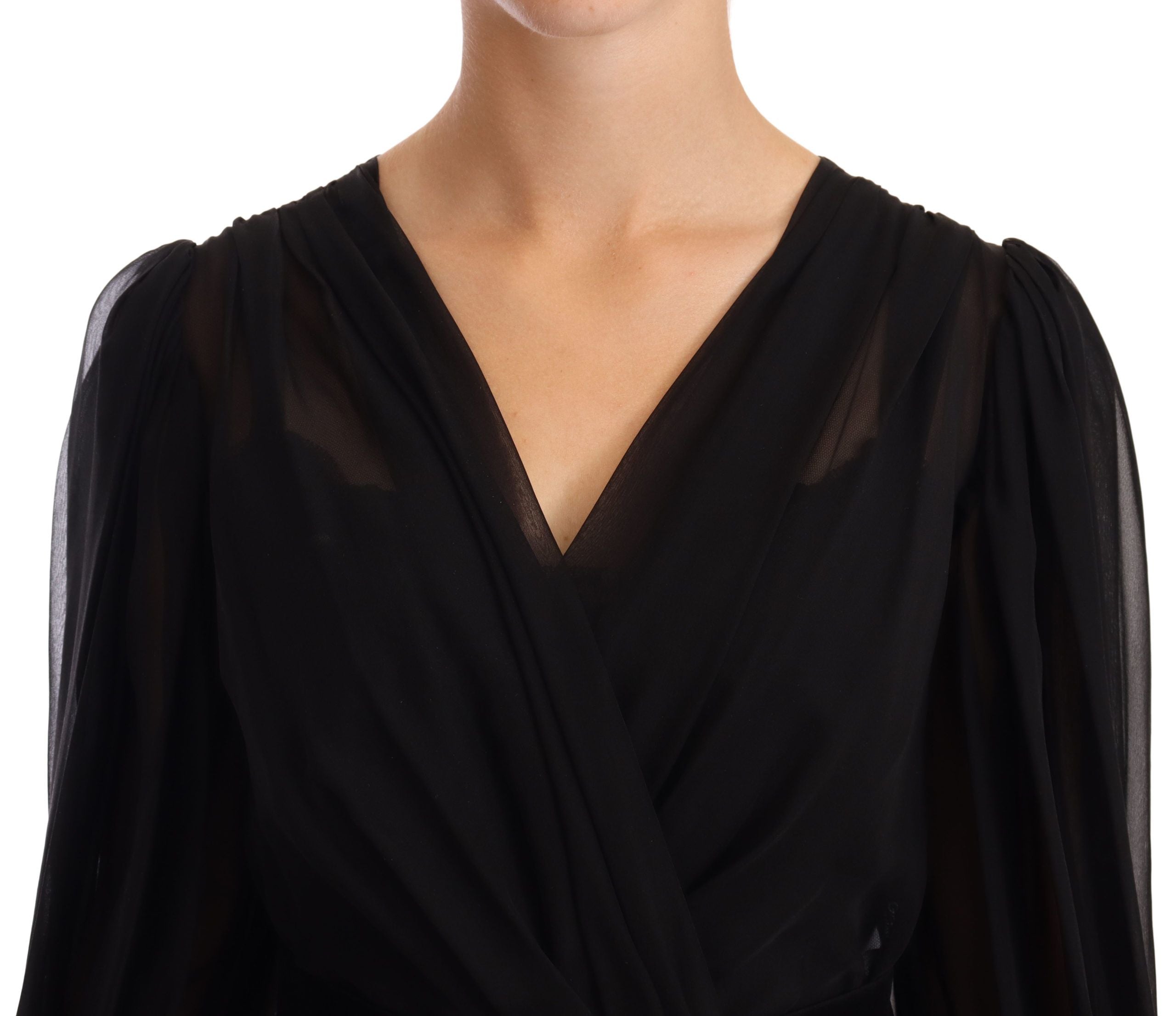 Dolce & Gabbana Black Mesh Pleated Mini Silk Stretch Women's Dress