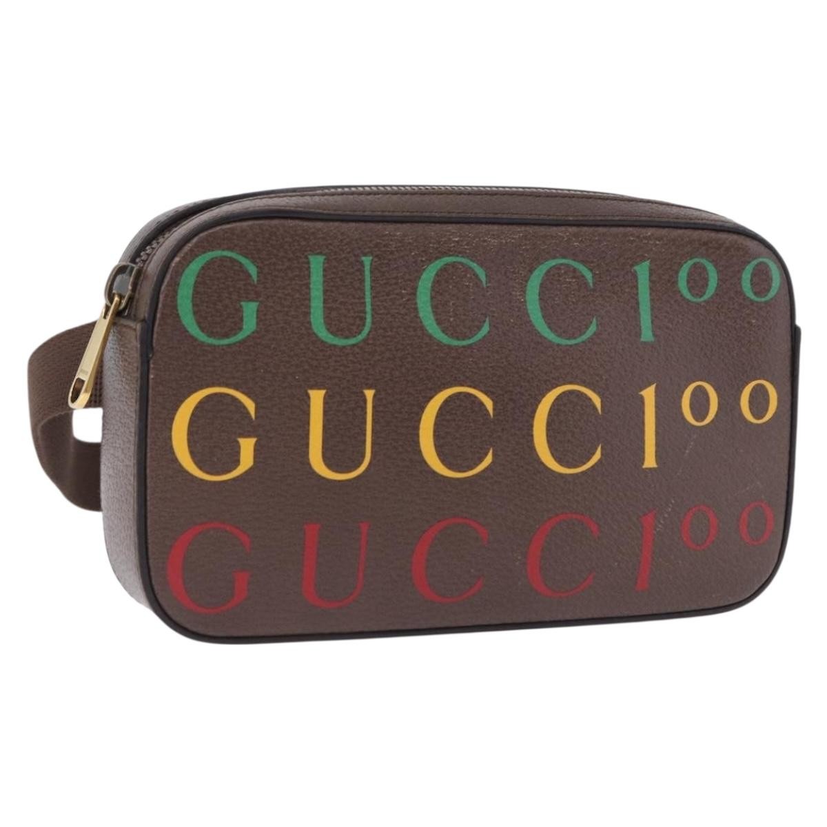 Gucci Aria 100Th Anniversary Belt Printed Leather Brown Leather Clutche & Pouche Bag (Pre-Owned)