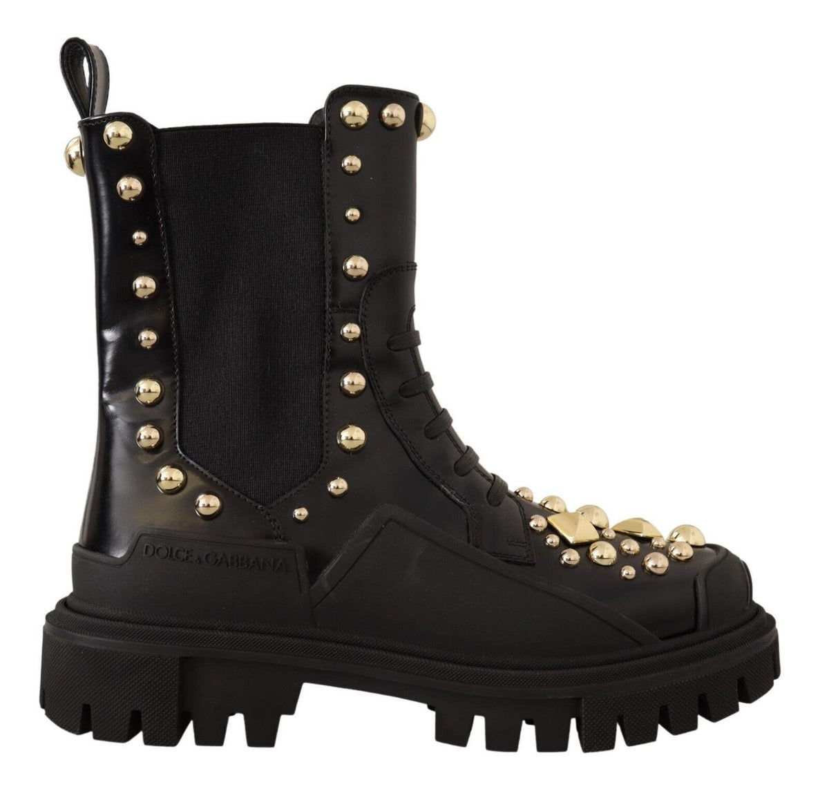 Dolce & Gabbana Black Leather Studded Combat Women display picture 1