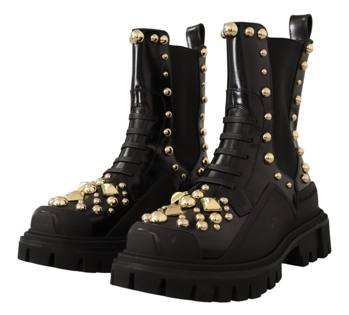 Dolce & Gabbana Black Leather Studded Combat Women's Boots