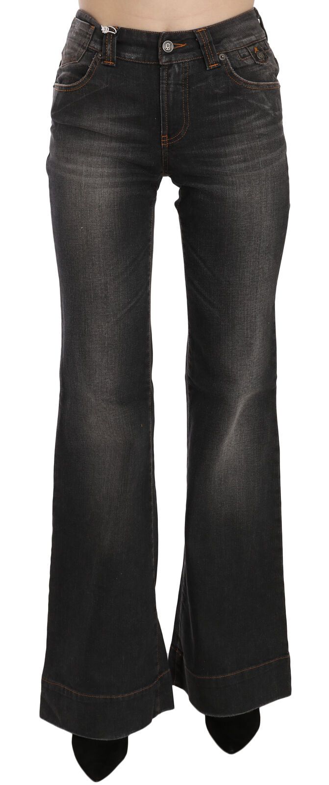 John Galliano Black Washed Mid Waist Flared Denim Casual Women's Jeans