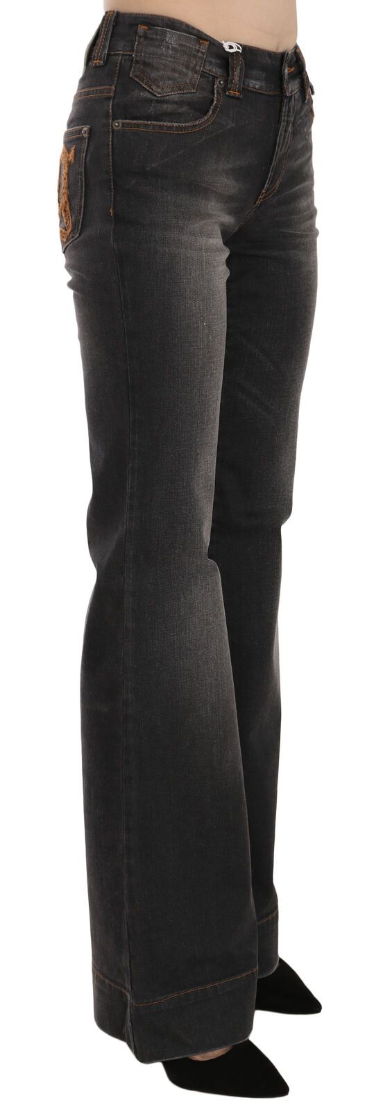 John Galliano Black Washed Mid Waist Flared Denim Casual Women's Jeans