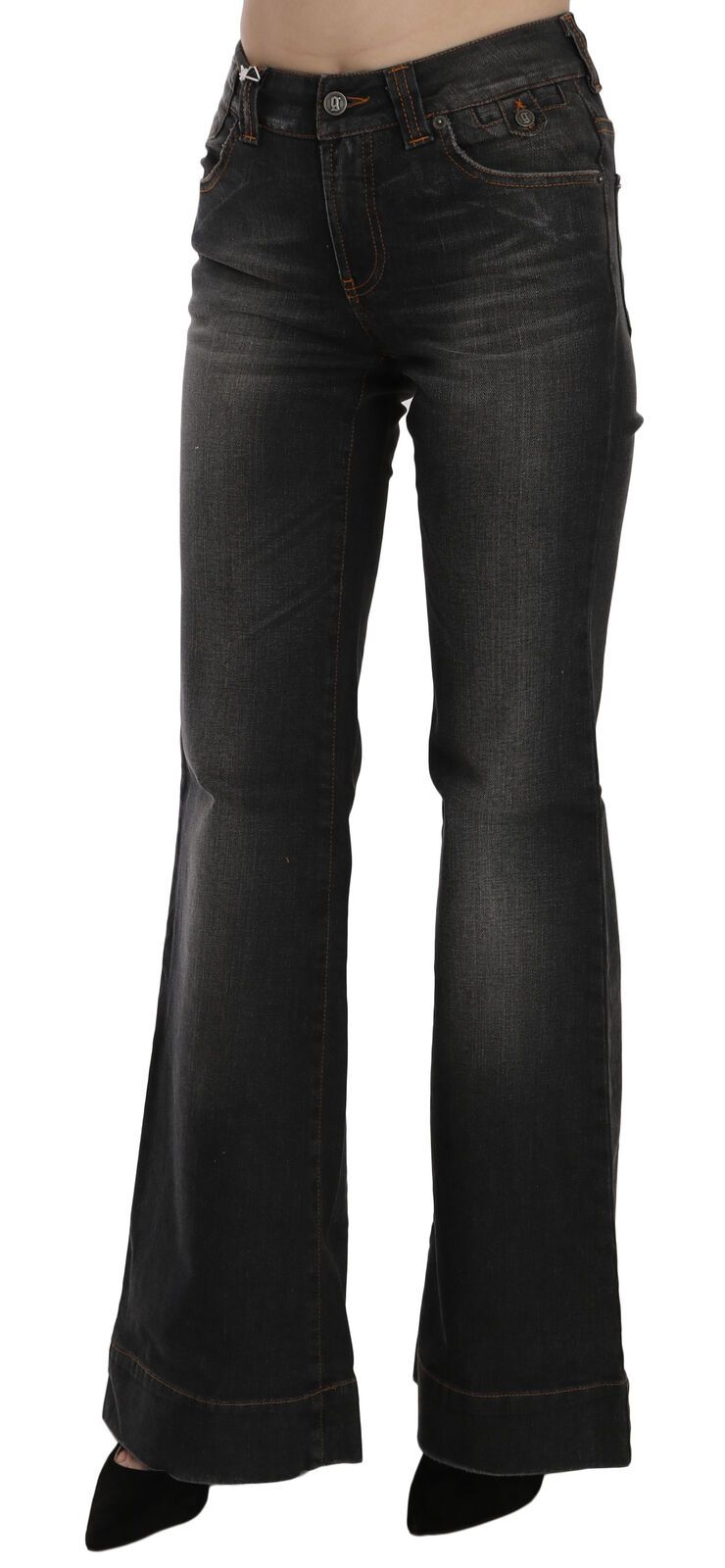 John Galliano Black Washed Mid Waist Flared Denim Casual Women's Jeans