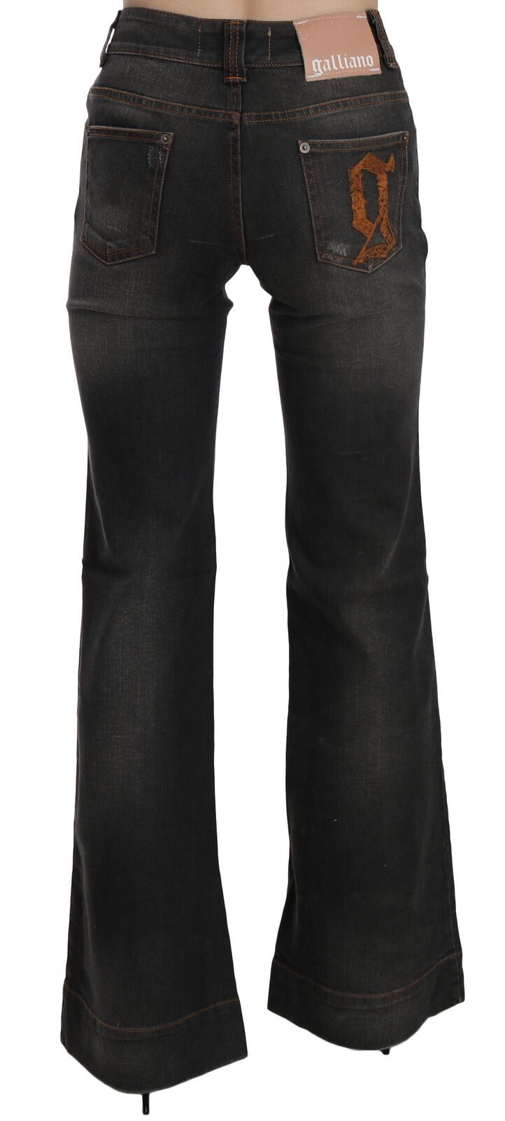 John Galliano Black Washed Mid Waist Flared Denim Casual Women's Jeans