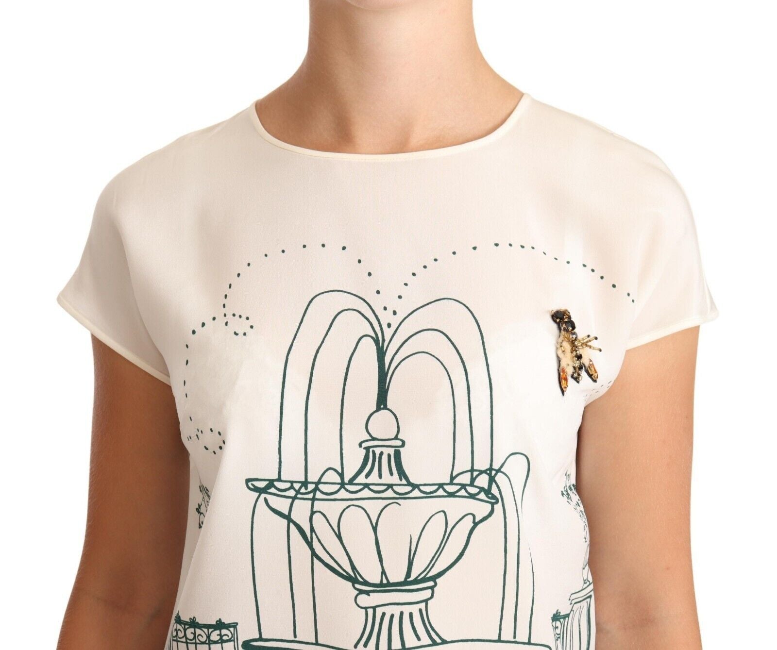 Dolce & Gabbana Elegant Silk Botanical Garden Fountain Women's Tee