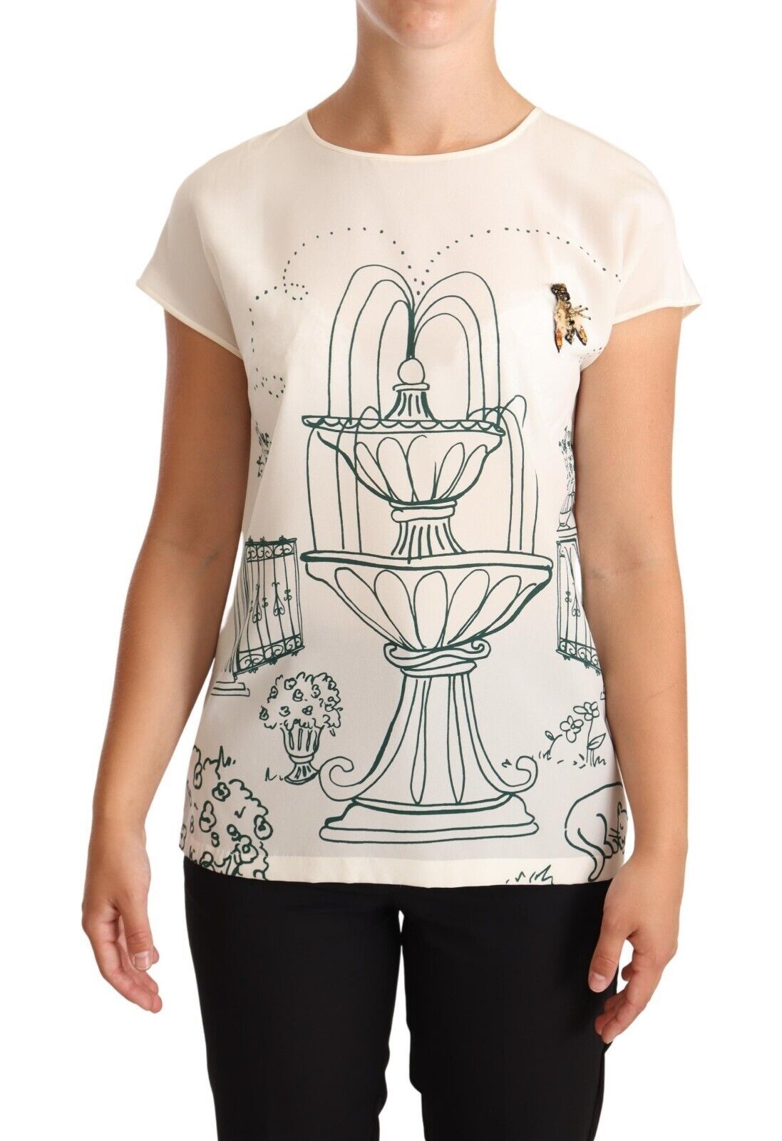 Dolce & Gabbana Elegant Silk Botanical Garden Fountain Women's Tee