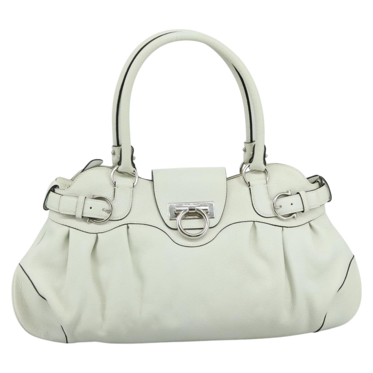 Salvatore Ferragamo Gancini White Leather Handbag (Pre-Owned)