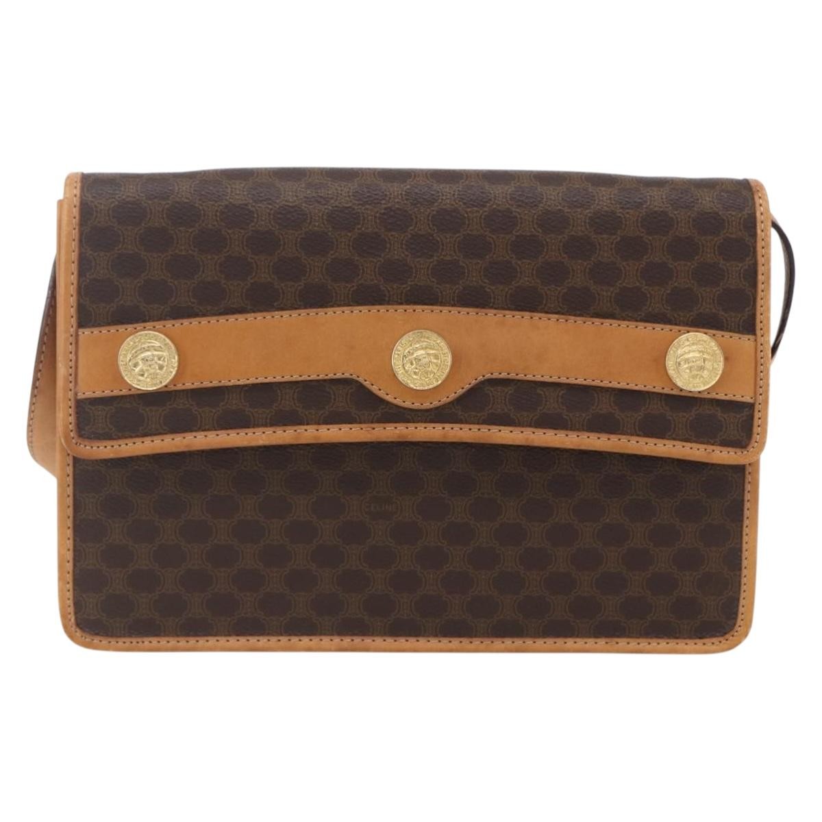 Celine Vintage Macadam Canvas And Leather Brown Canvas Shoulder Bag Bag (Pre-Owned)