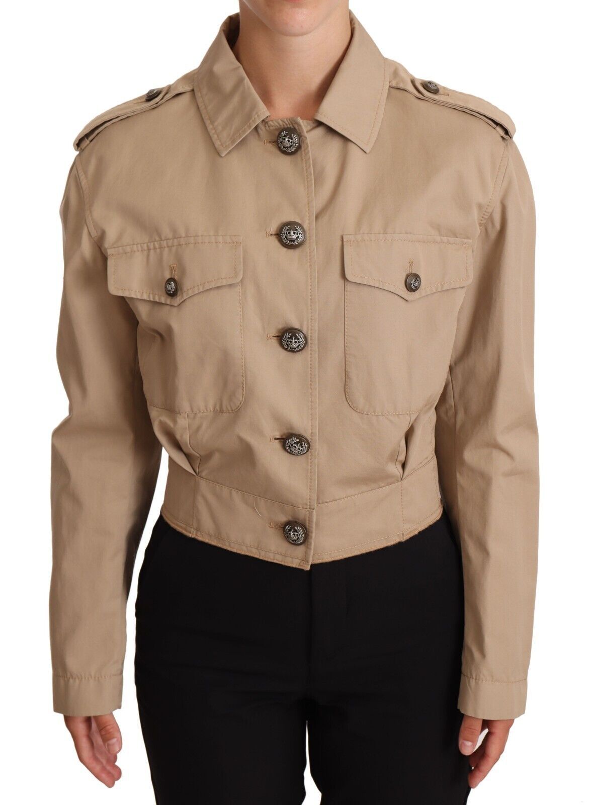 Dolce & Gabbana Elegant Cropped Cotton Jacket in Women's Beige