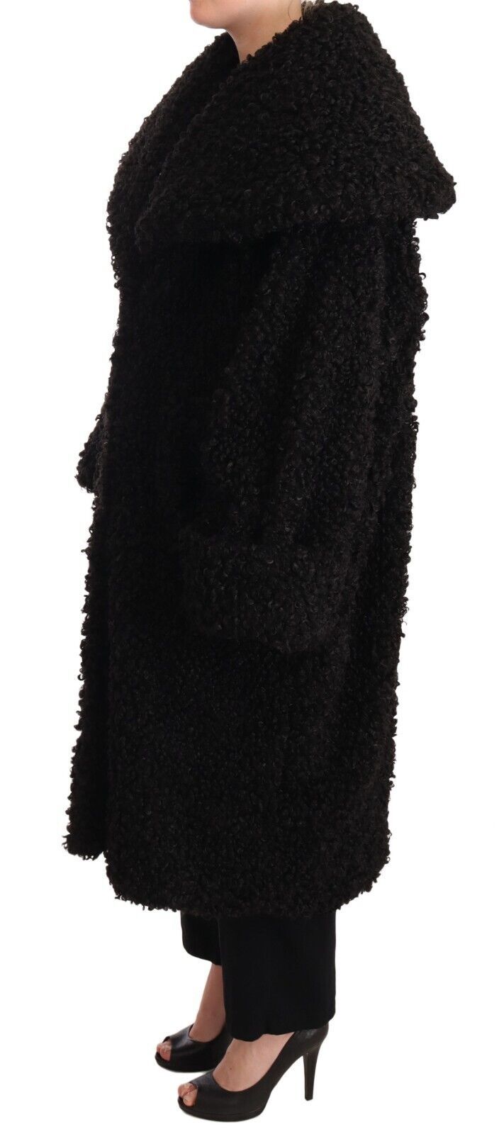 Dolce & Gabbana Black Polyester Fur Trench Coat Women's Jacket