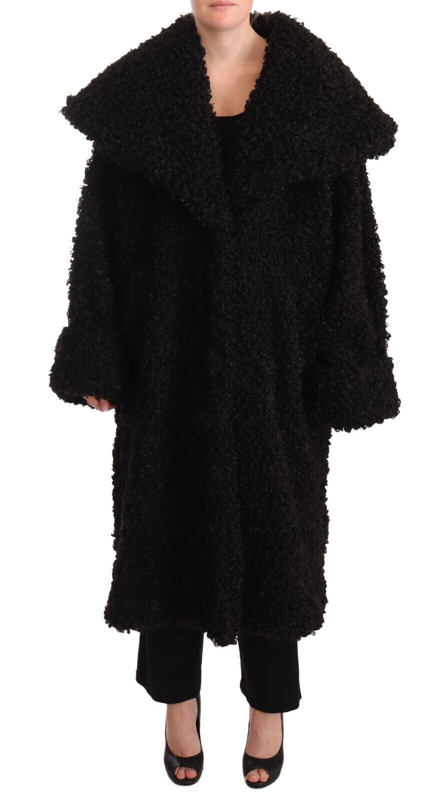 Dolce & Gabbana Black Polyester Fur Trench Coat Women's Jacket