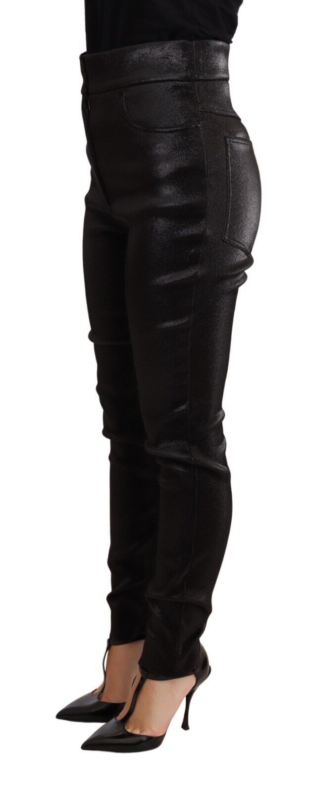 Dolce & Gabbana Black Silver Lurex Thread Cotton Stretch Women's Pants